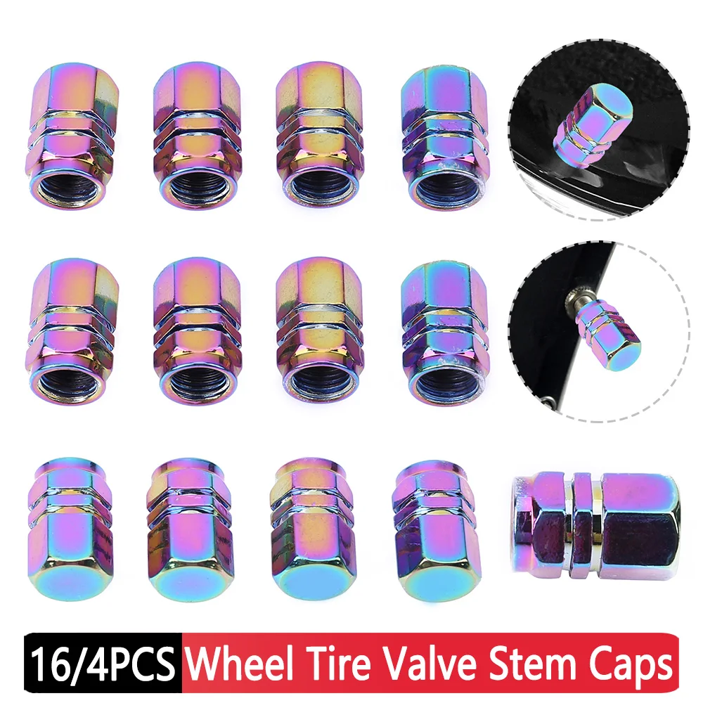 16/4pcs Hexagonal Aluminum Car Tire Valve Stem Caps Covers Colorful Motorcycle Bicycle Wheel Tire Valve Stem Caps Dustproof