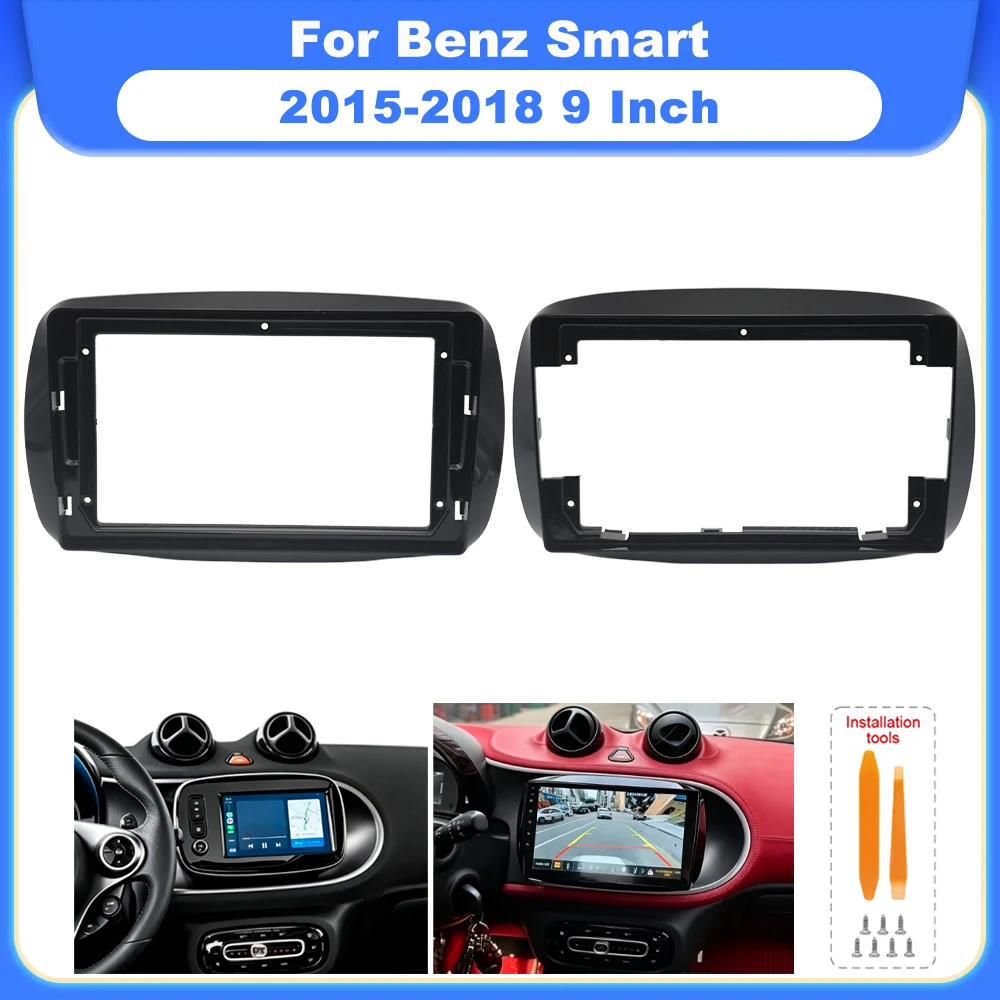 Car Radio Fascia Frame 9 Inch Stereo Panel Dash Trim Kit With Wire Harness Power Cable Adapter For Benz Smart 2015‑2018