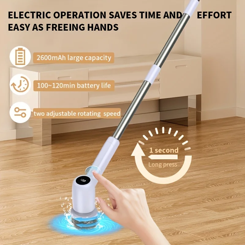 

Adjustable Handle Electric Rotating Brush, 7 Replacement Head, 2 Speed, 44.09LB Large Torque For Bathroom, Toilet, Bathtub, Kitc