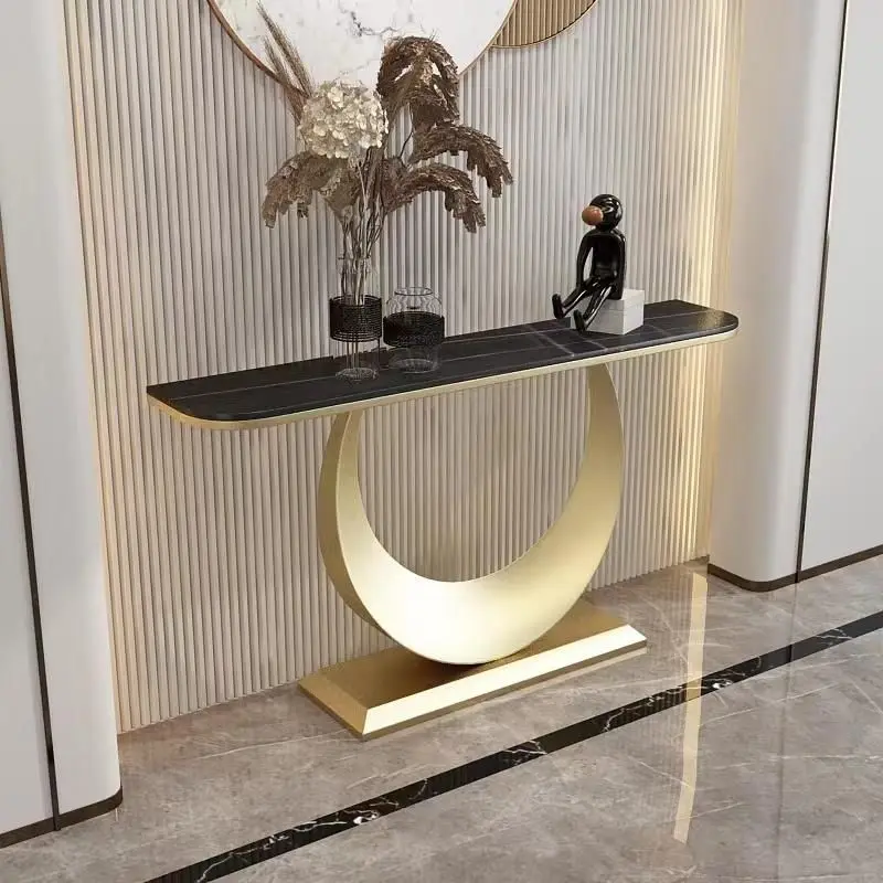 Light luxury rock slab entrance table Nordic simple and modern entry desk living room creative semicircular end view table again