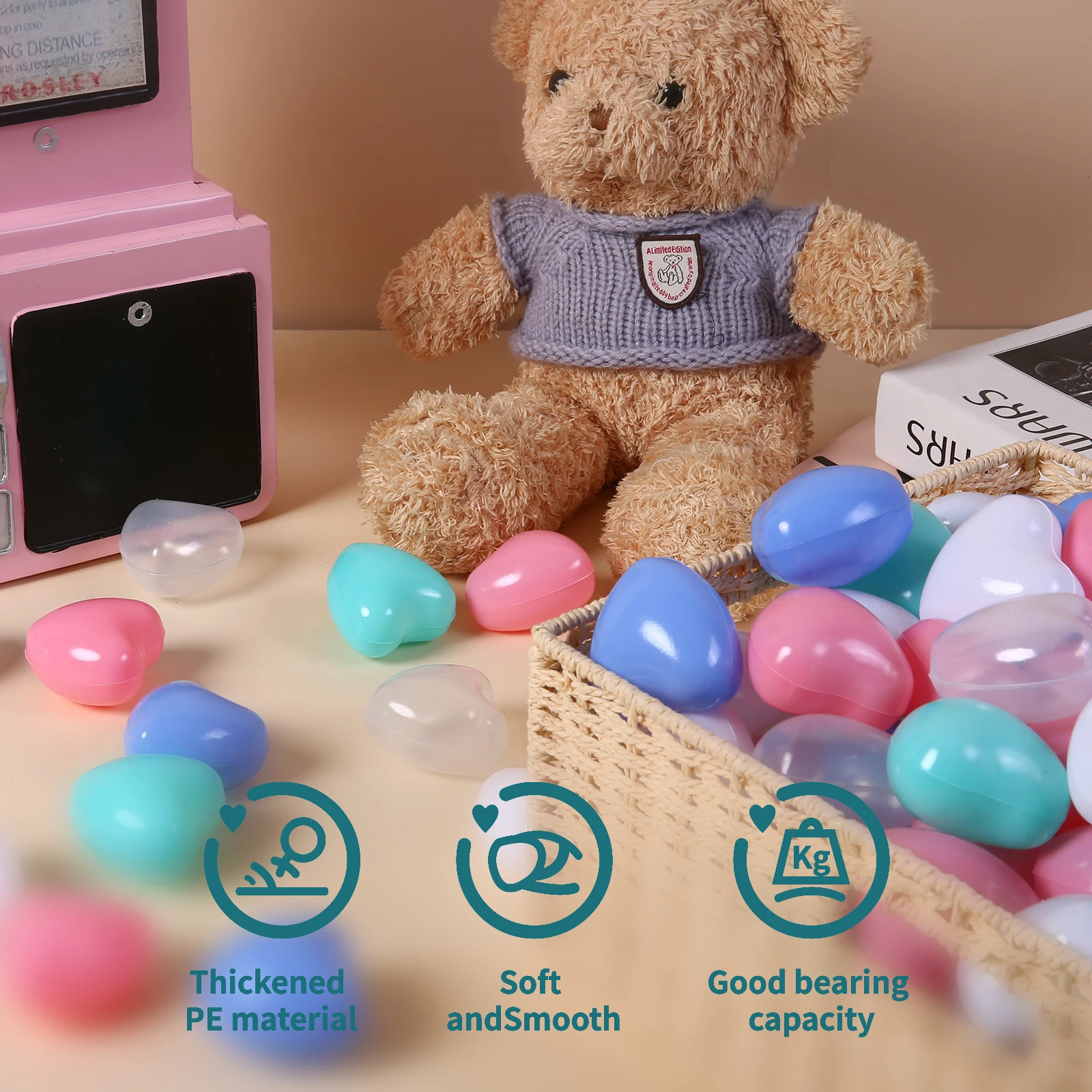 Palline a forma di cuore da 5,5 cm con borsa per bambini Giocattoli da esterno Centro educativo per l'infanzia Natale, decorazioni per feste di compleanno