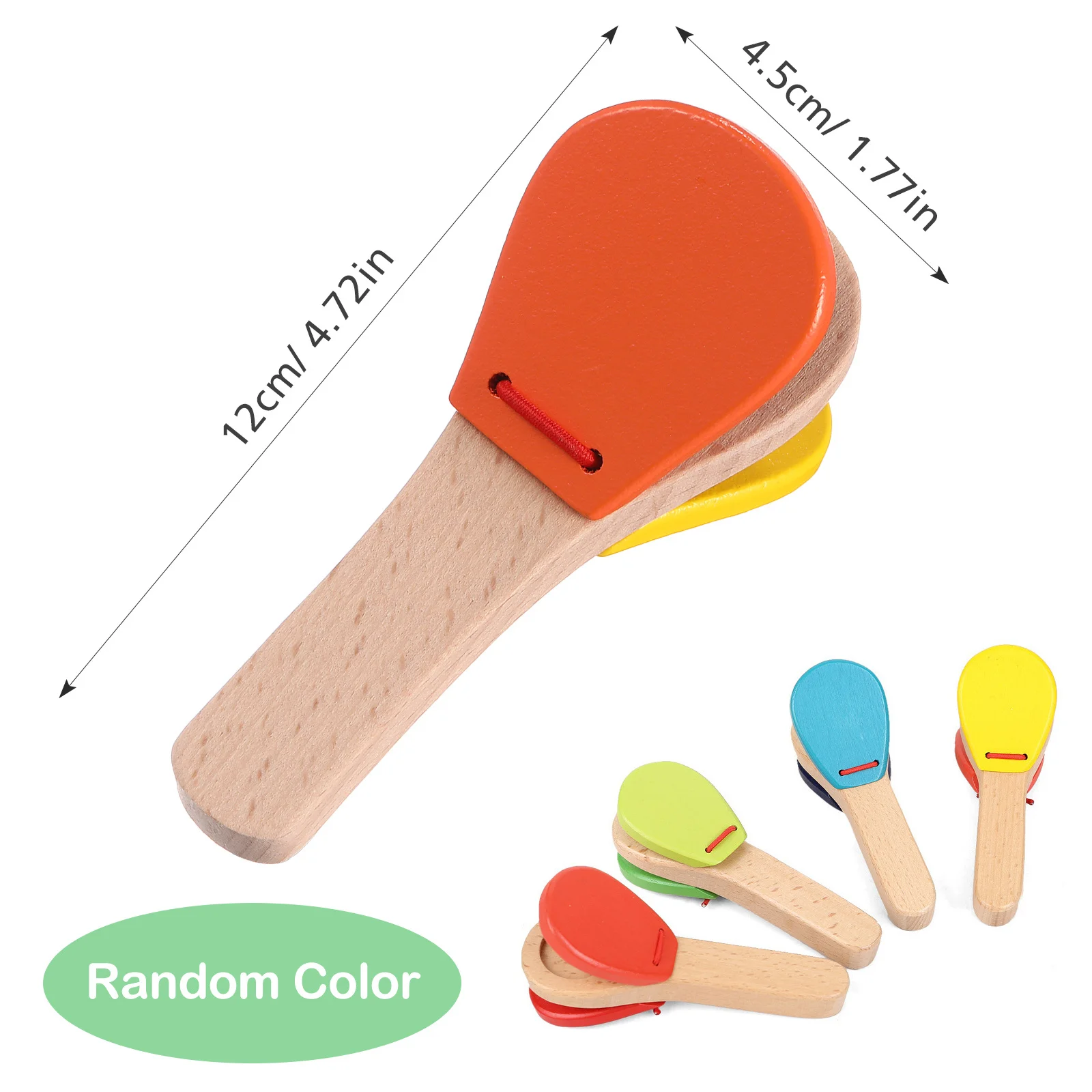 1pc clapper in legno portatile a percussione per le dita per i bambini che imparano l'educazione precoce del bambino manico a colori casuali nacchere per le dita per bambini