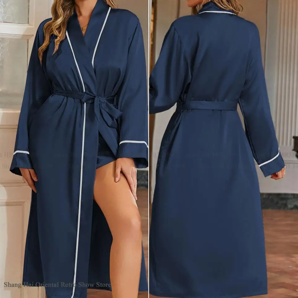 

Женский длинный халат-кимоно, халат, сексуальная одежда для сна из ледяного шелка, домашний халат, свободная повседневная одежда для дома, элегантный утренний пеньюар