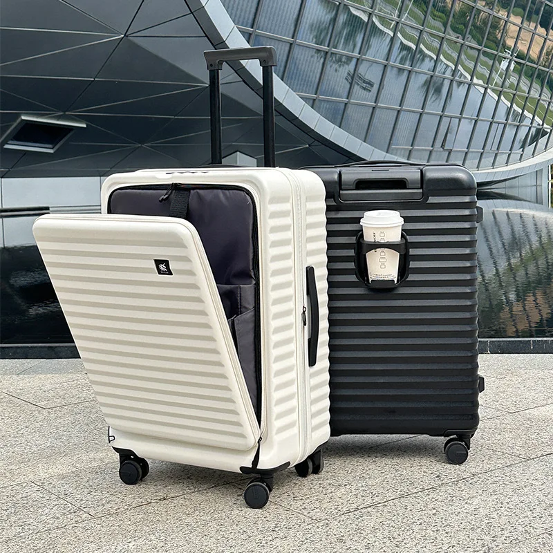 กระเป๋าเดินทาง กระเป๋าเดินทางแบบกลิ้ง เปิดด้านหน้า PC Boarding Case Scalable Trolley Case Men and Women zipper กระเป๋าเดินทางน้ําหนักเบา