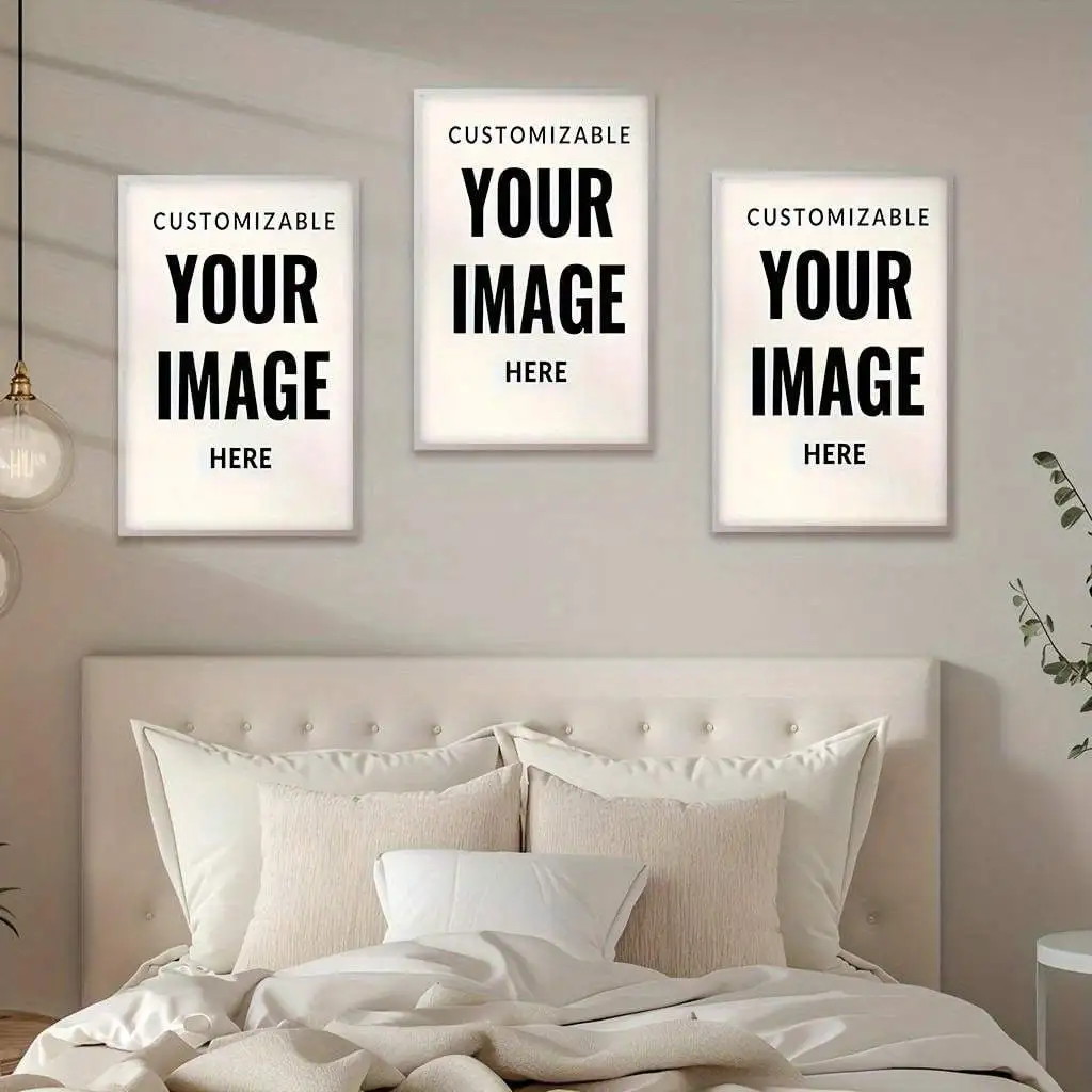 [مسطح [مسطح] 3 قطع من المطبوعات الفنية القماشية القابلة للتخصيص - صورة شخصية، رسوم متحركة، فيلم، حيوانات أليفة، زفاف، منظر طبيعي، وجدار الذكرى السنوية