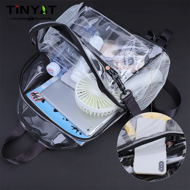 TINYAT Clear Transparent Backpack for Women,  Female Cute Ita School Bag, Waterproof and Fashionable, Ideal for Sports, Concerts