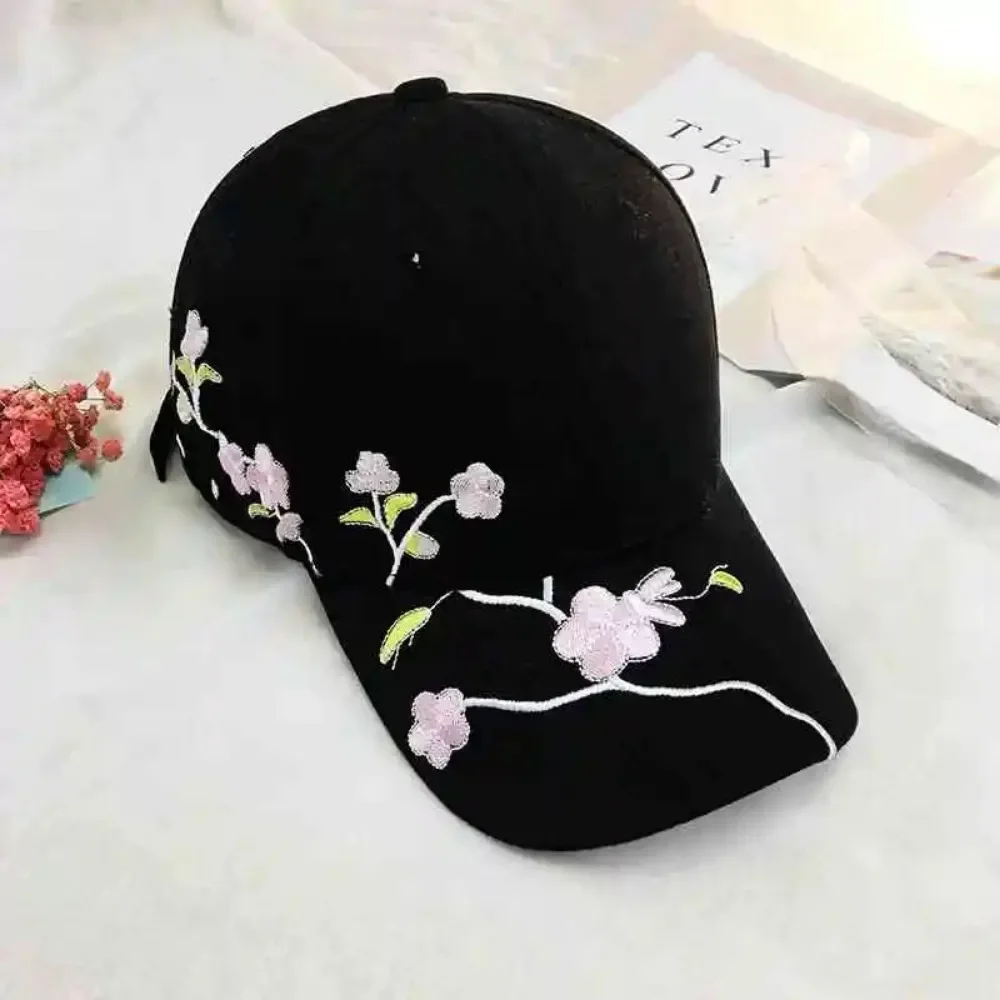 Women Flower Embroidery Baseball Caps Fashion Plum Spring Summer Outdoor Long Brim Sun Hats Cotton Adjustable Sports Female Cap