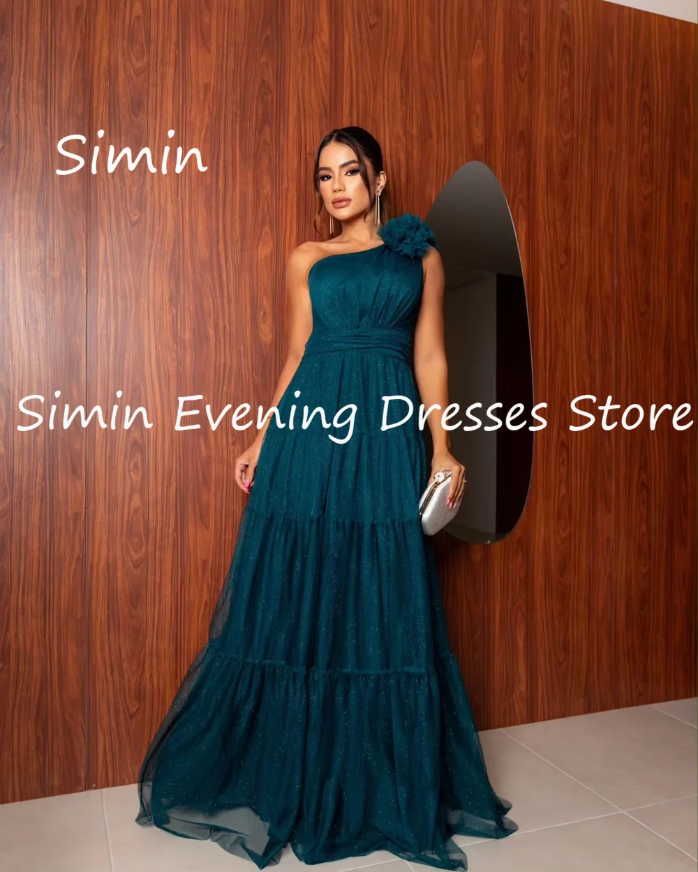 Simin-Vestido feminino em chiffon linha A com babados de um ombro, vestido de baile formal árabe, até o chão, noite saudita, vestidos de festa elegantes, 2023