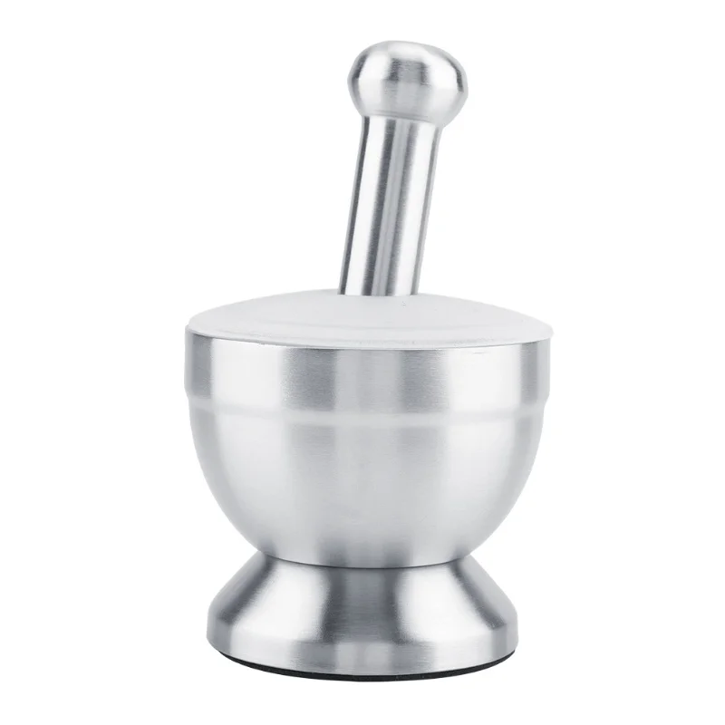 Stainless Steel Mortar Pestle Beans Garlic Spices Foodstuffs Grinder Kitchen Tool With Lid