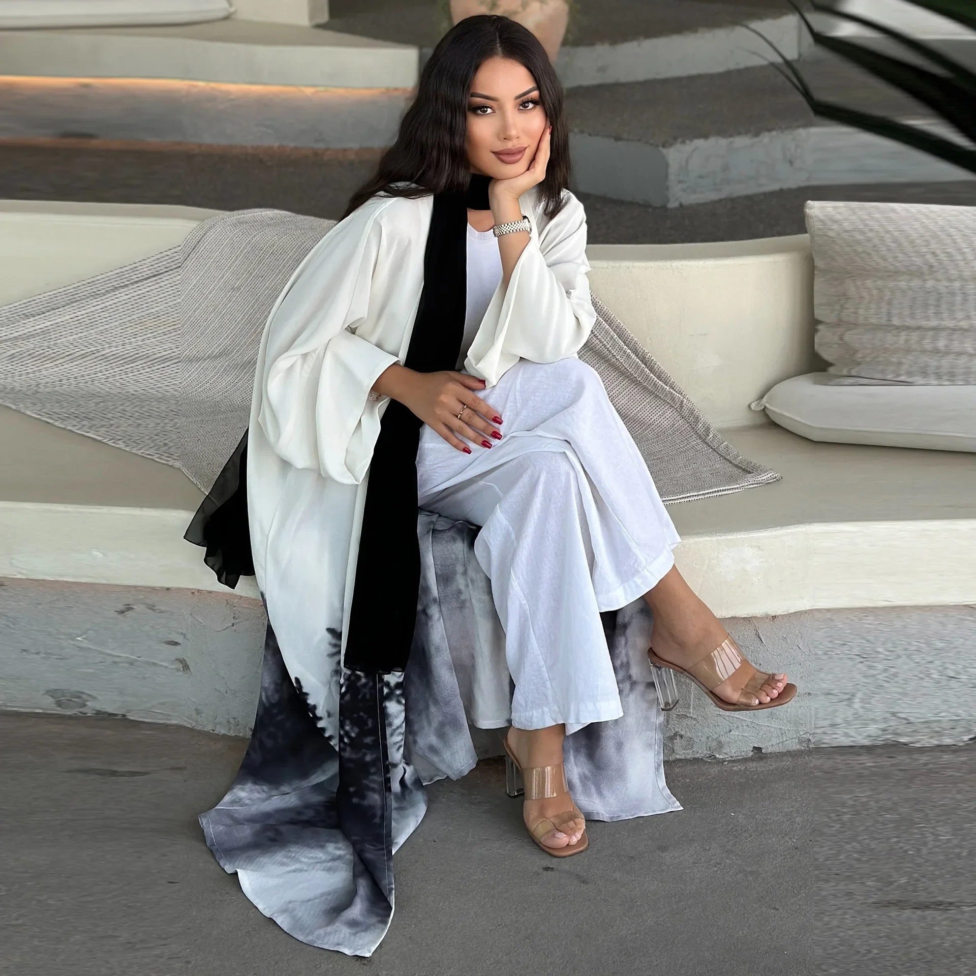 Tie Dye Open Abaya 2024 Luxury Summer Saudi Kimono Abayas for Women Dubai Muslim Party Dress Eid Islamic Clothing Kaftan Robe