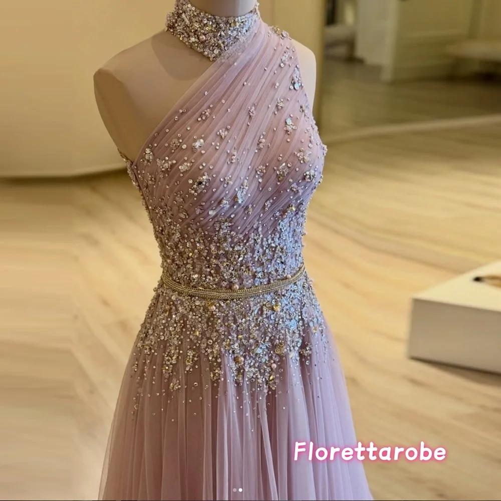 Maßgeschneidertes Chiffon Rosa Elegantes Abendkleid Luxuriöse Perlen Pailletten Ballkleider Damen Hochwertige A-Linie Partykleider