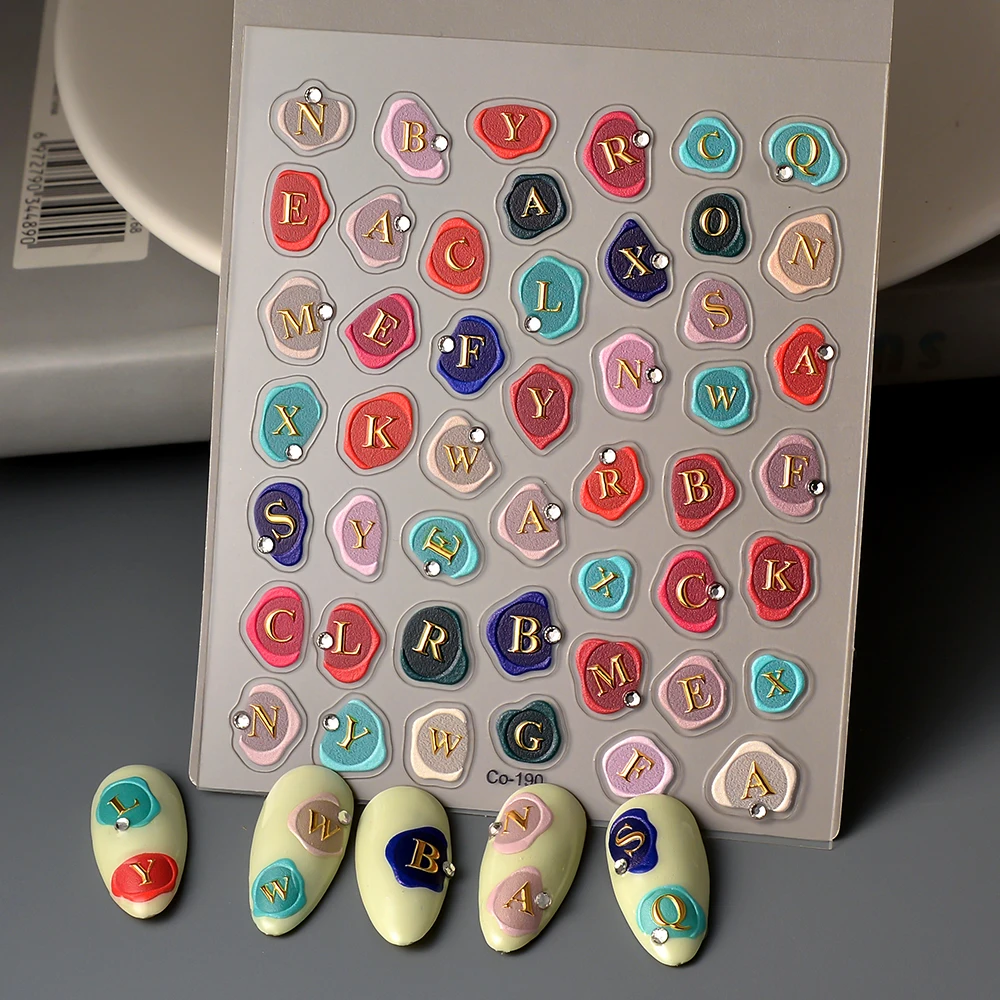 Shinning Colored Letters Crystal Stone 5D Nail Decals Stickers For Manicure