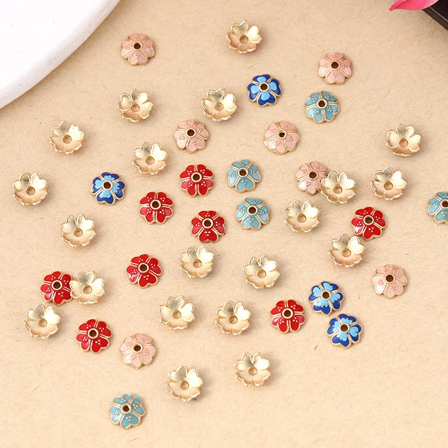 

100PCS 8mm Enamel Heart Style Four Leaf Clover Beads Spacer Alloy Metal Beads Caps For Jewelry Making DIY Bracelet Material