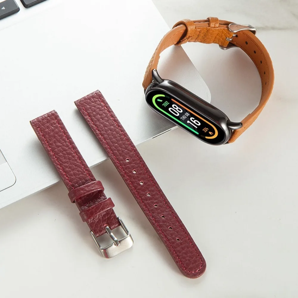 New Lichee Pattern Leather Strap Replace Multi Colored Watchband Needle Buckle Style Personality Watch Strap for Xiaomi Band 8