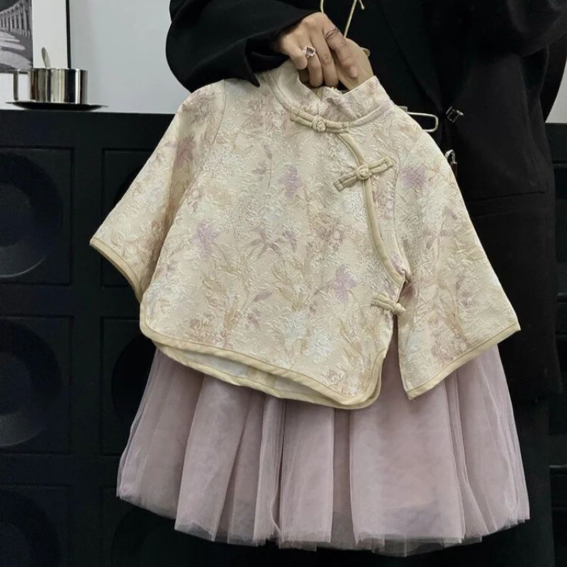 

Children's Clothing Girls' Set 2025 Autumn New Chinese Baby Fashionable Tang Style Buckle Top Half Skirt