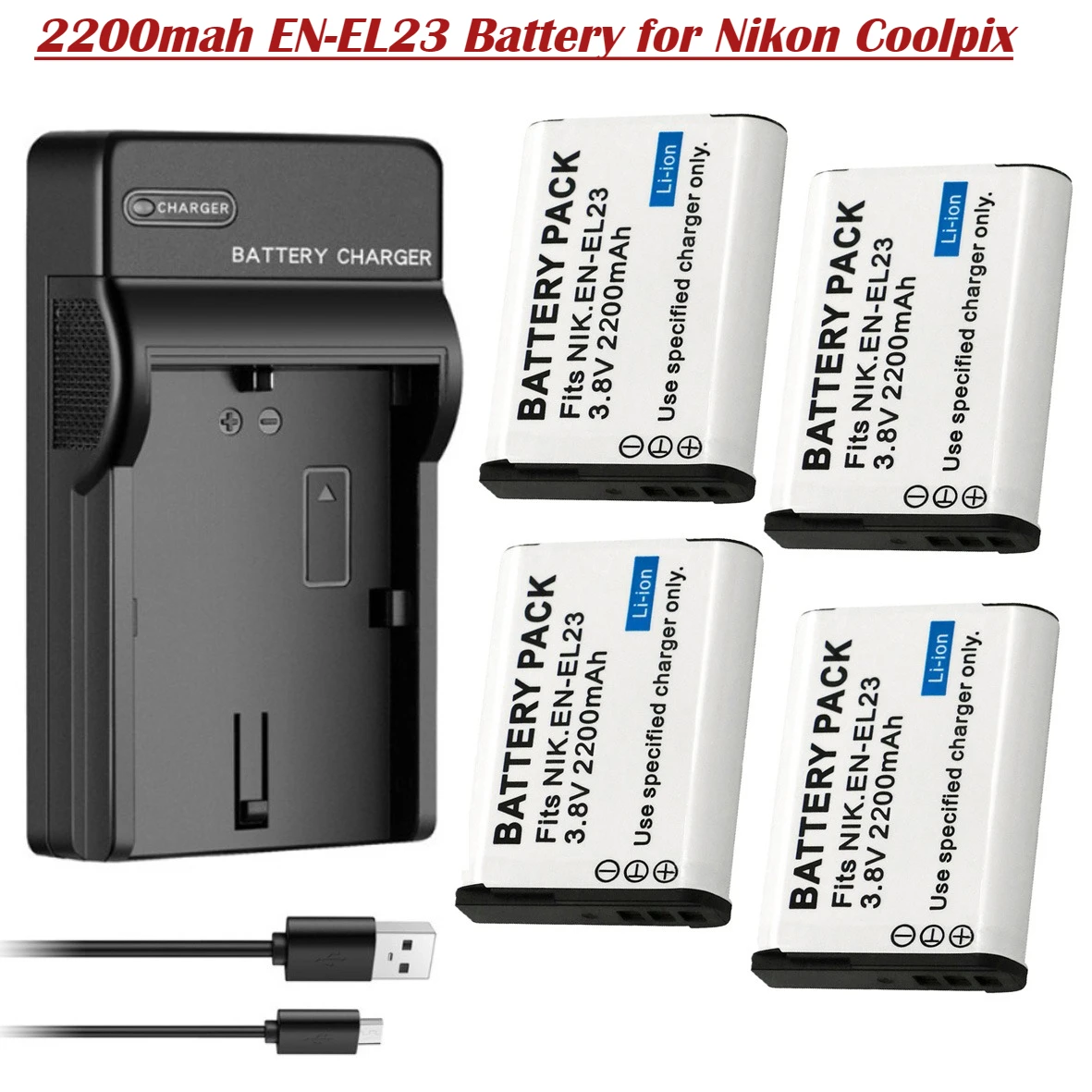 Batería EN-EL23 de 2200mah + Cargador para Cámara Nikon Coolpix B700 P600 P610 P610S P900 P900S S810C