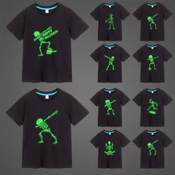 Cool Skeleton Green Fluorescent Luminous Children T-shirt Tops Summer Boy Girl Men Woman T-shirts Punk Party Kids Clothing