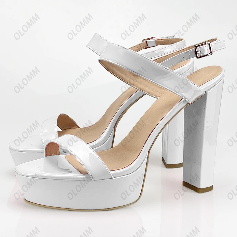 Olomm 2021 New Fashion Women Platform Sandals Ankle Strap Block Heels Open Toe Pretty Pink White Blue Shoes Size 35 45 46 47 52