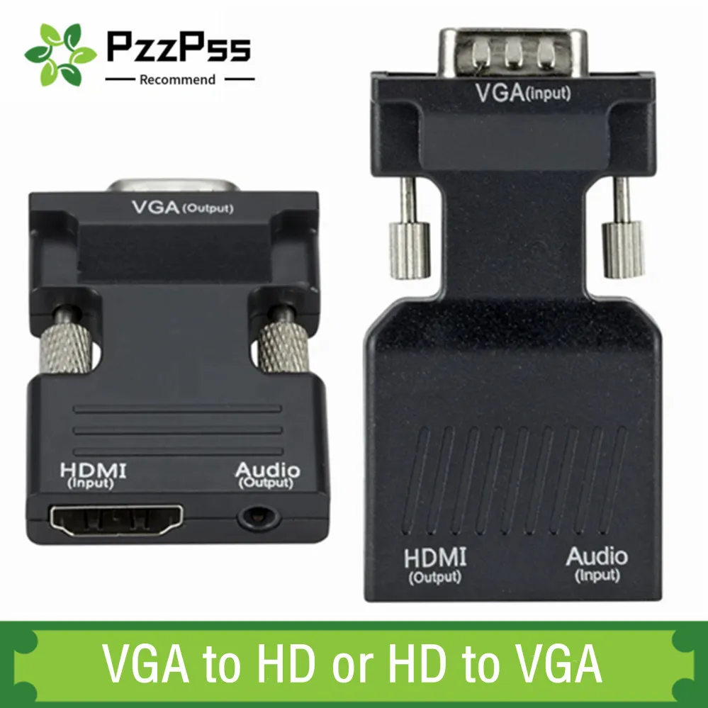 PzzPss VGA do HDMI-kompatybilny konwerter audio-wideo 1080P HDMI-kompatybilny z kabel adaptera VGA dla PC Laptop do projektor HDTV