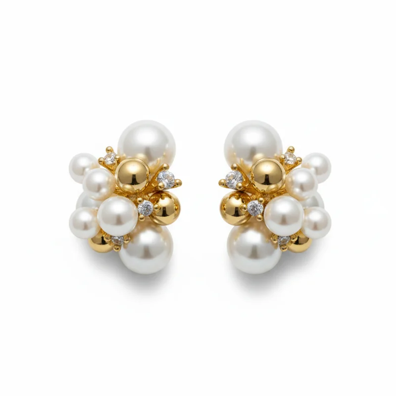 

MURMUR Vintage Pearl Cluster Stud Earrings Chunky Gold Bead Elegant Statement Jewelry