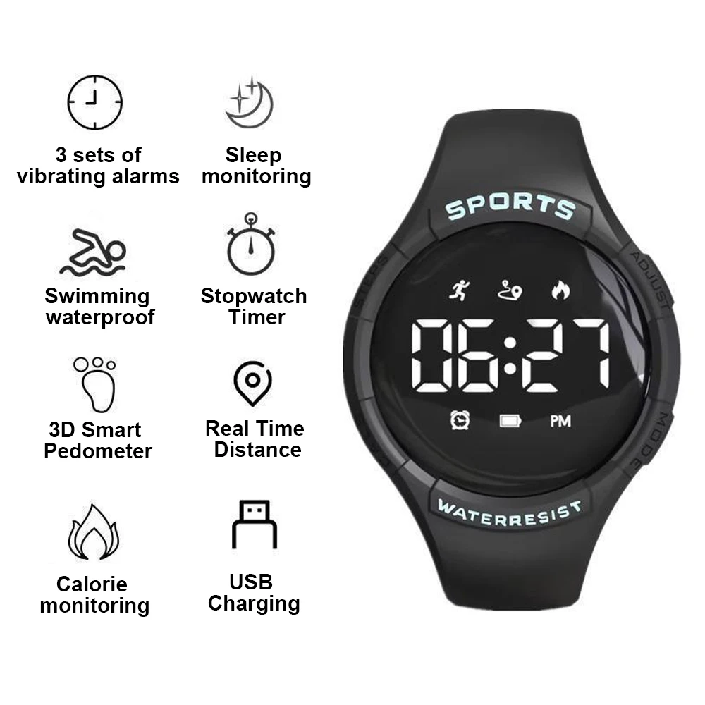

LED Smart Bracelet Multifunctional Fitness Wristband Sport Bracelet for Male And Female Students Waterproof Smartwatch