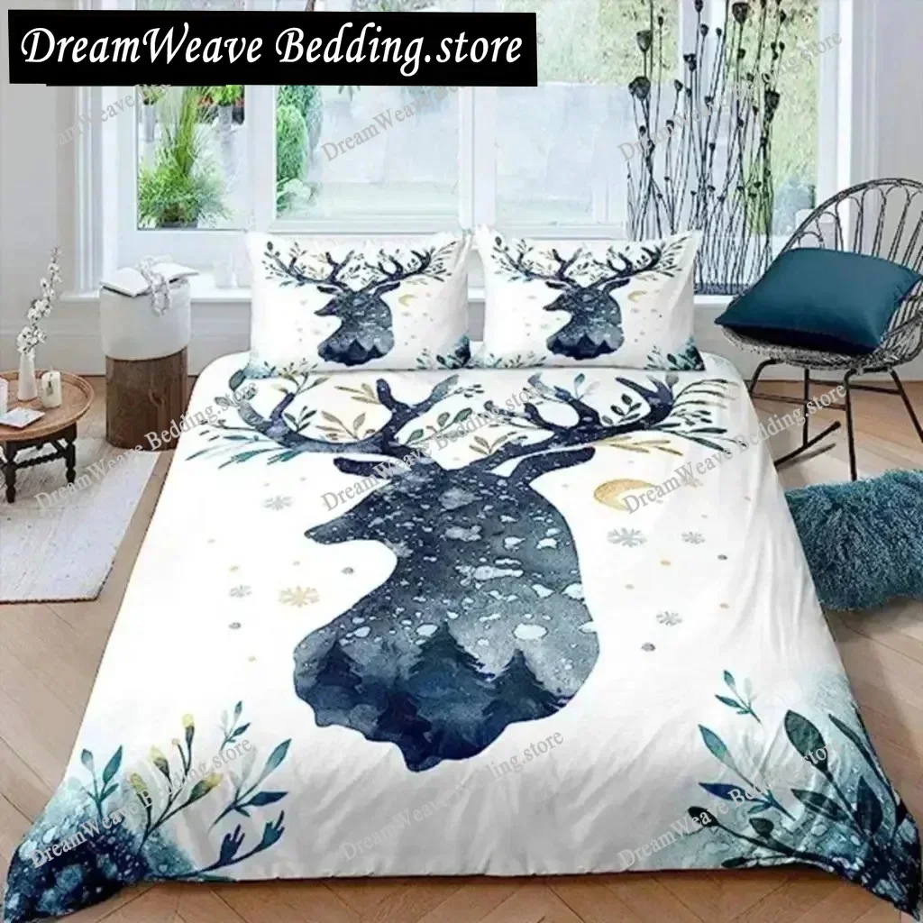 Deer Duvet Cover American Flag Elk Decor Bedding Set for Boys Teens Wild Animal Theme Comforter Cover Soft Polyester Quilt Cover