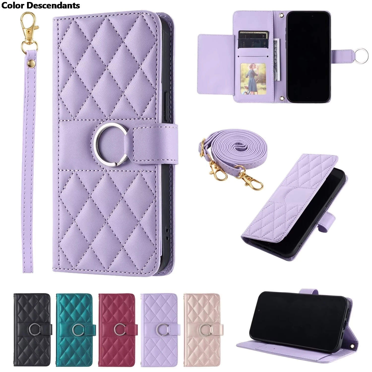 Crossbody Lanyard Strap Case For Samsung Galaxy S10 S20 S21 S22 S23 S24 FE Ultra Plus 5G Ring Molding Leather Card Slot Cover