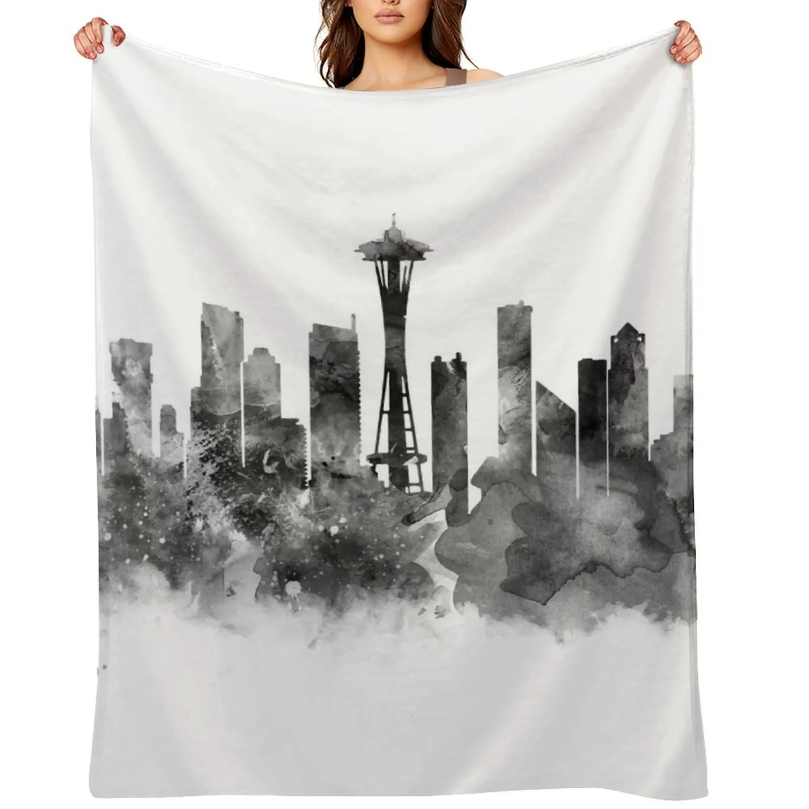 

Seattle Black and White Throw Blanket Sofa Custom Cute Plaid Extra Large Throw Blankets