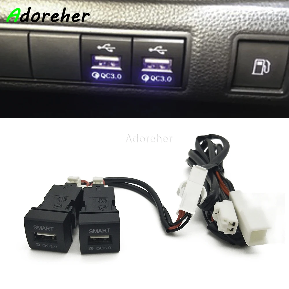 

Blue Light Car Quick Dual Charger USB Interface Socket Cell Phone Charger Adapter Fit For Prado Corolla RAV4 Camry