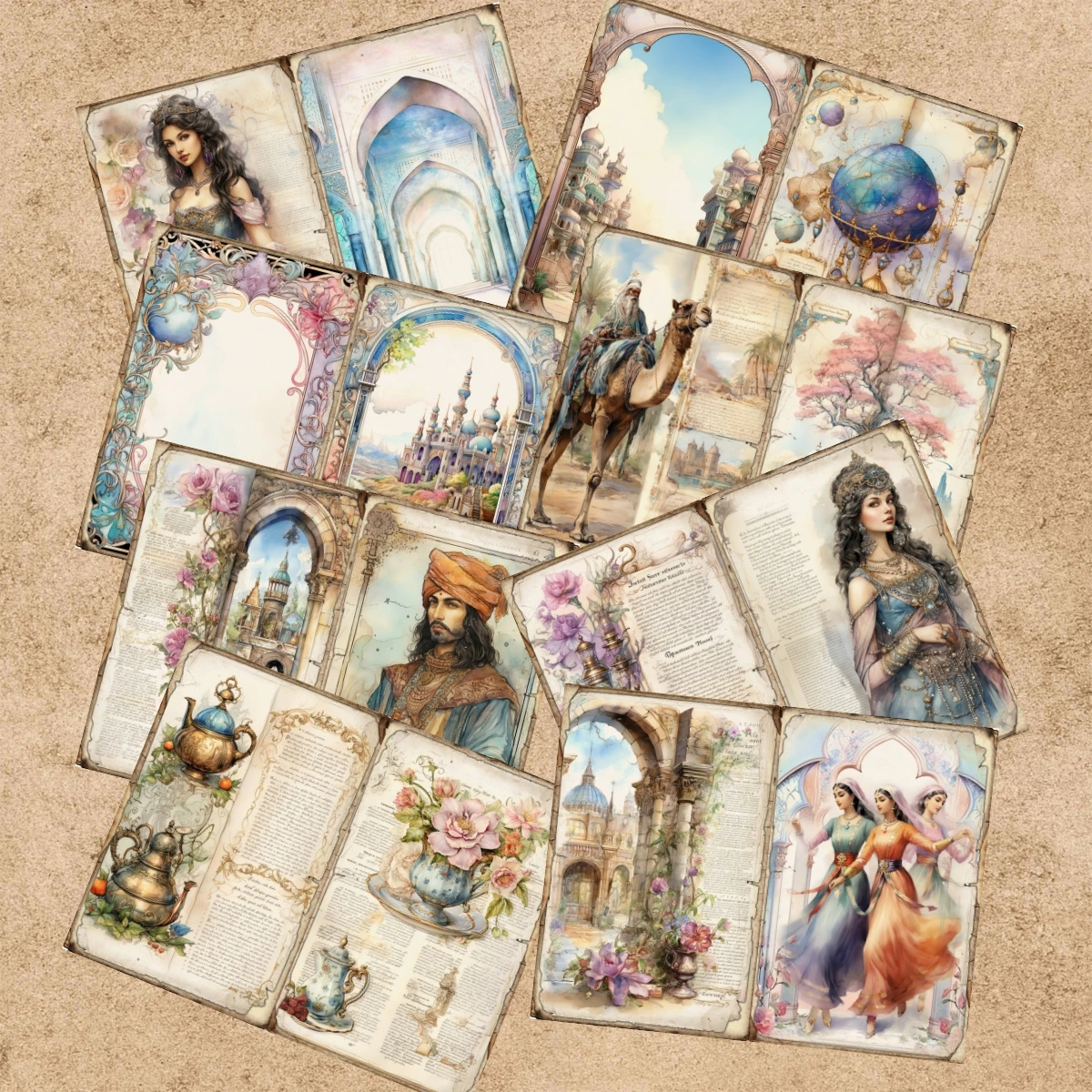 8 Sheets A5 Size Arabian One Thousand and One Nights Beautiful Girl Gorgeous Costume Vintage Grunge Journal Planning Scrapbookin