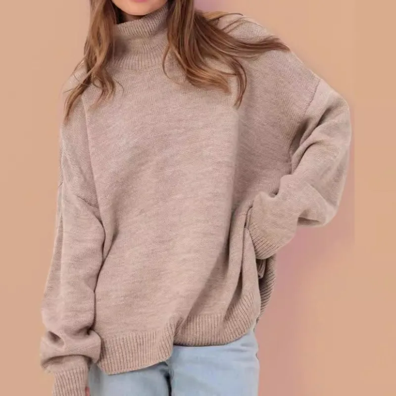 2024 Knitted Sweater European and Russian New Autumn and Winter Sweater High Collar Loose Women's Top