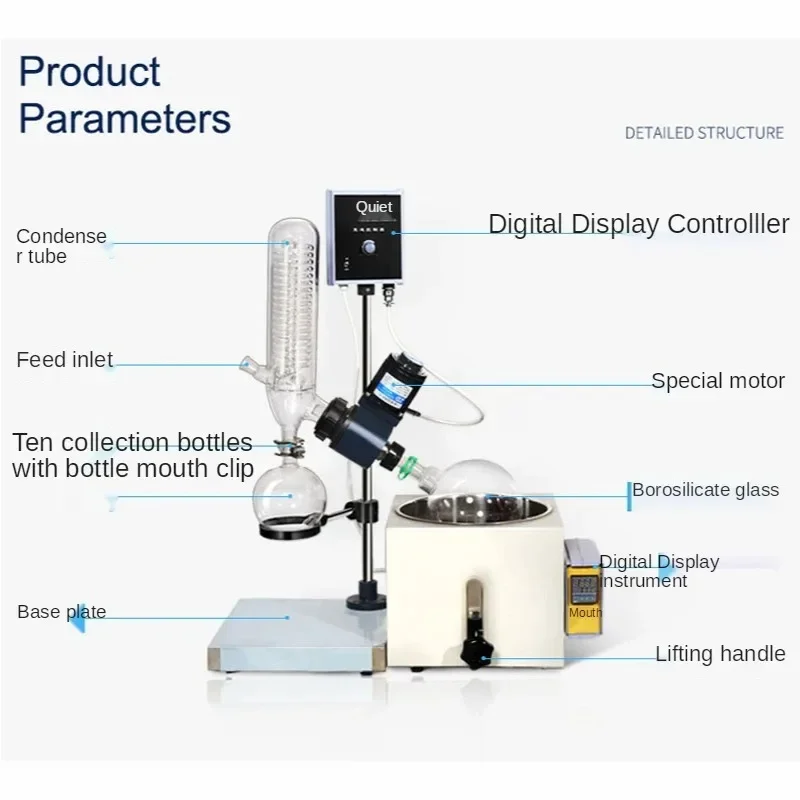 RE-201D Laboratory Rotary Evaporator 0.25-2L, Small Volume Rotovap Vacuum Distillation Extraction Machine