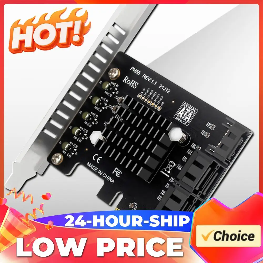 

Карта расширения PCIe на 5 портов SATA3.0 с чипом Jmb585, поддержка каскадирования и TRIM для Windows/Linux/OS