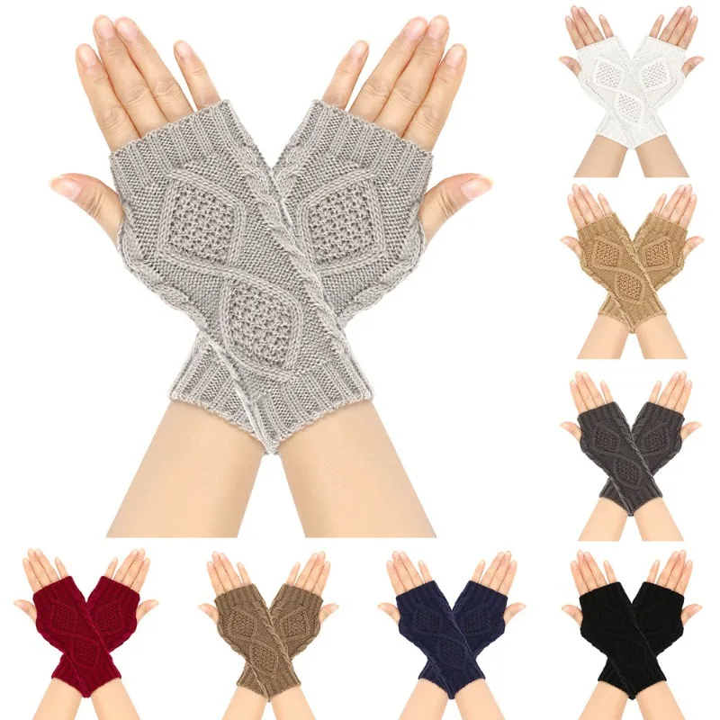 Autumn and Winter Diamond-shaped Twisted Gloves, Knitted Woolen Gloves for Protecting Fingers and Hands, Warm Gloves