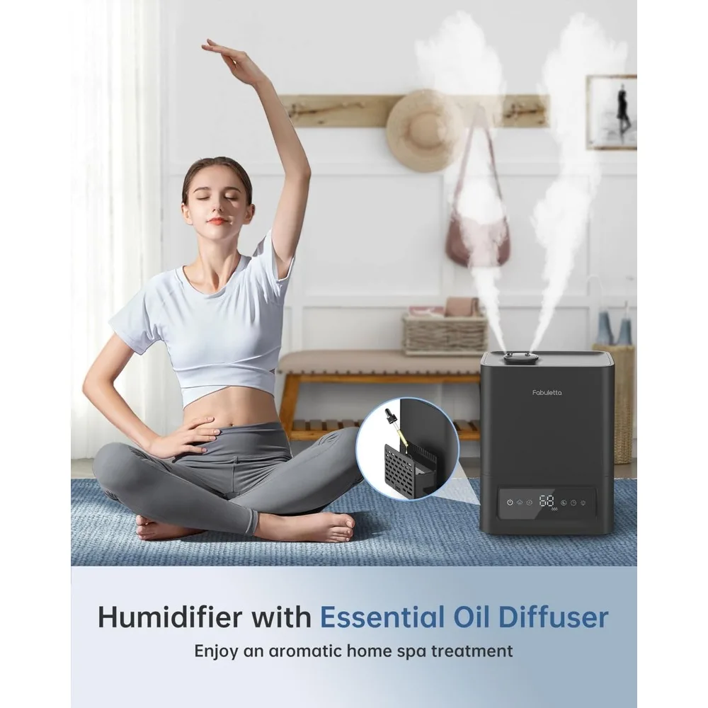 Humidifier untuk kamar tidur ruangan besar, pelembap udara Isi atas 6L dengan Remote Control, 3 tingkat kabut, penyebar minyak esensial,