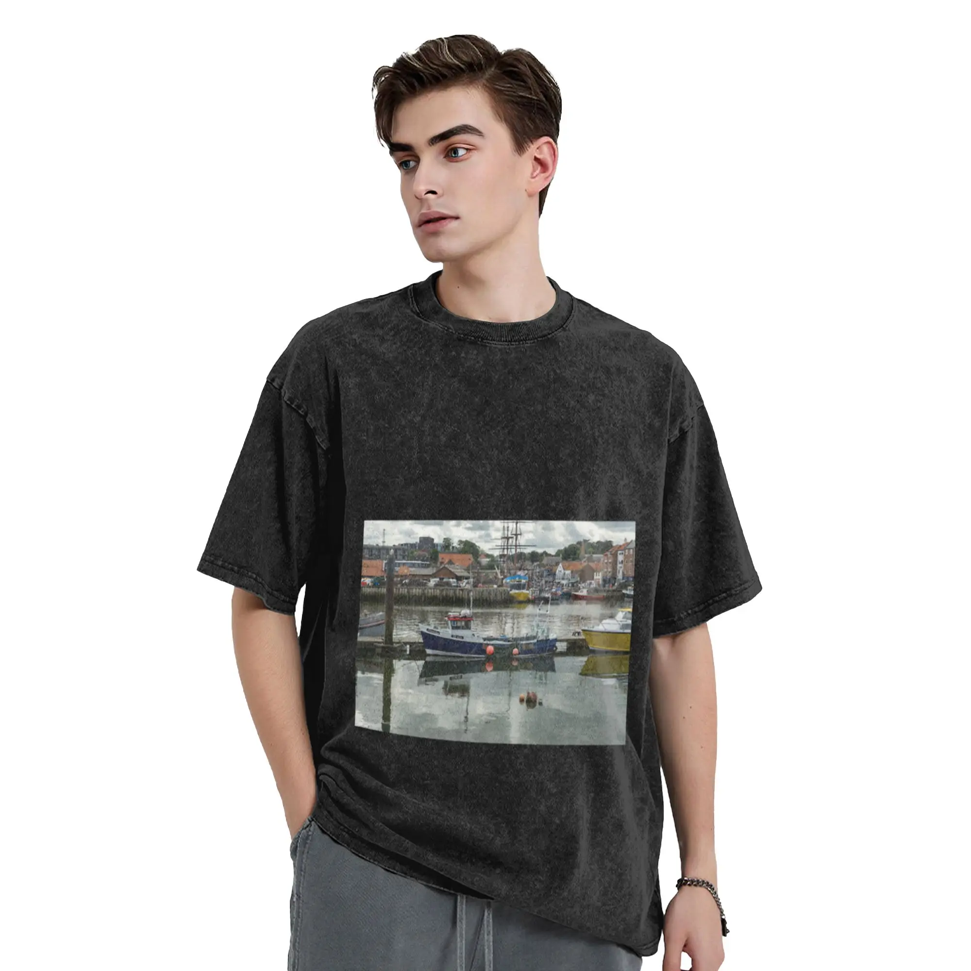 Whitby fishing boats Unique Cool A T-Shirt Oversized Short Sleeve Men's Women's Cotton Tees Tops