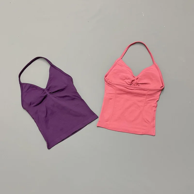 HISTELLO Halter Yoga Tank Top Women Sexy Strappy Backless Slim Fit Padded Breathable Gym Fitness Running Workout Sports Tops image 3