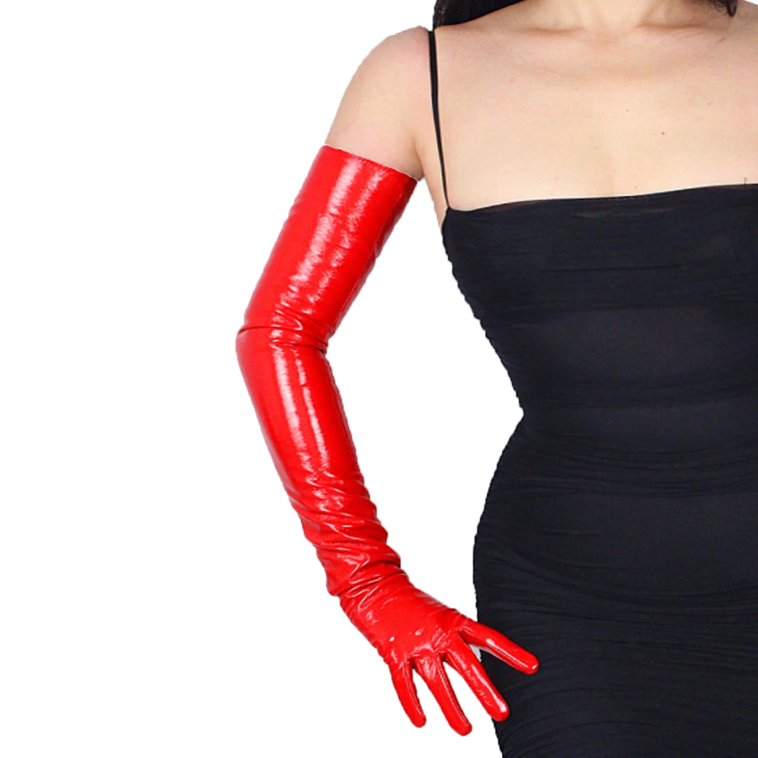 DooWay Winter Women's Leather Gloves Sexy Shine Red Wet Look Patent Leather Cosplay Halloween Costume Wedding Christmas Glove