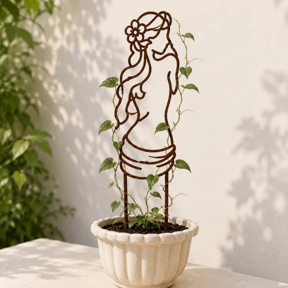 Iron Character Silhouette Plant Stand Hollow Out Weather Resistance Plant Fixed Frame Strong Load Bearing Plant Trellis
