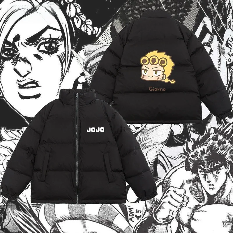 

JOJO Adventure Winter Du down Jaet ex Student Cartoon Sle Zipper Closure Outdoor Ci Casual Loose Fit Waterproof