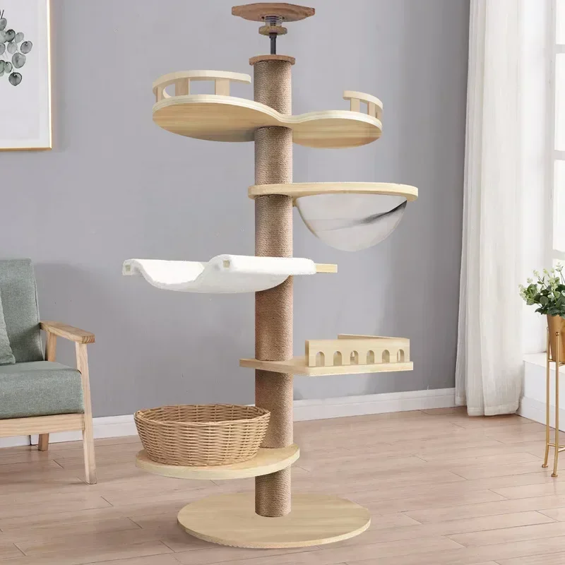 Cat Scratching Post Multistory Cat Villa Solid Wood Thickened and Stable Cats Climbing Toy Cat Leisure Hammock Low Noise