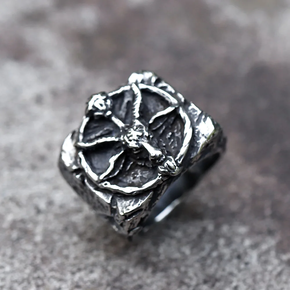 2022 NEW Men's 316L stainless-steel rings Vintage Steam punk SKULL with sheep Fashion Gothic Motorcycle Jewelry free shipping