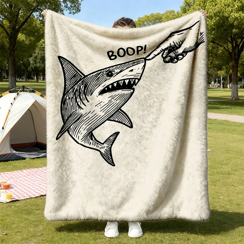 Boop Shark Flannel Blanket, Unisex Flannel Throw, Funny Meme, Sea Life, Nose Gift Cozy Blanket Warm Blanket