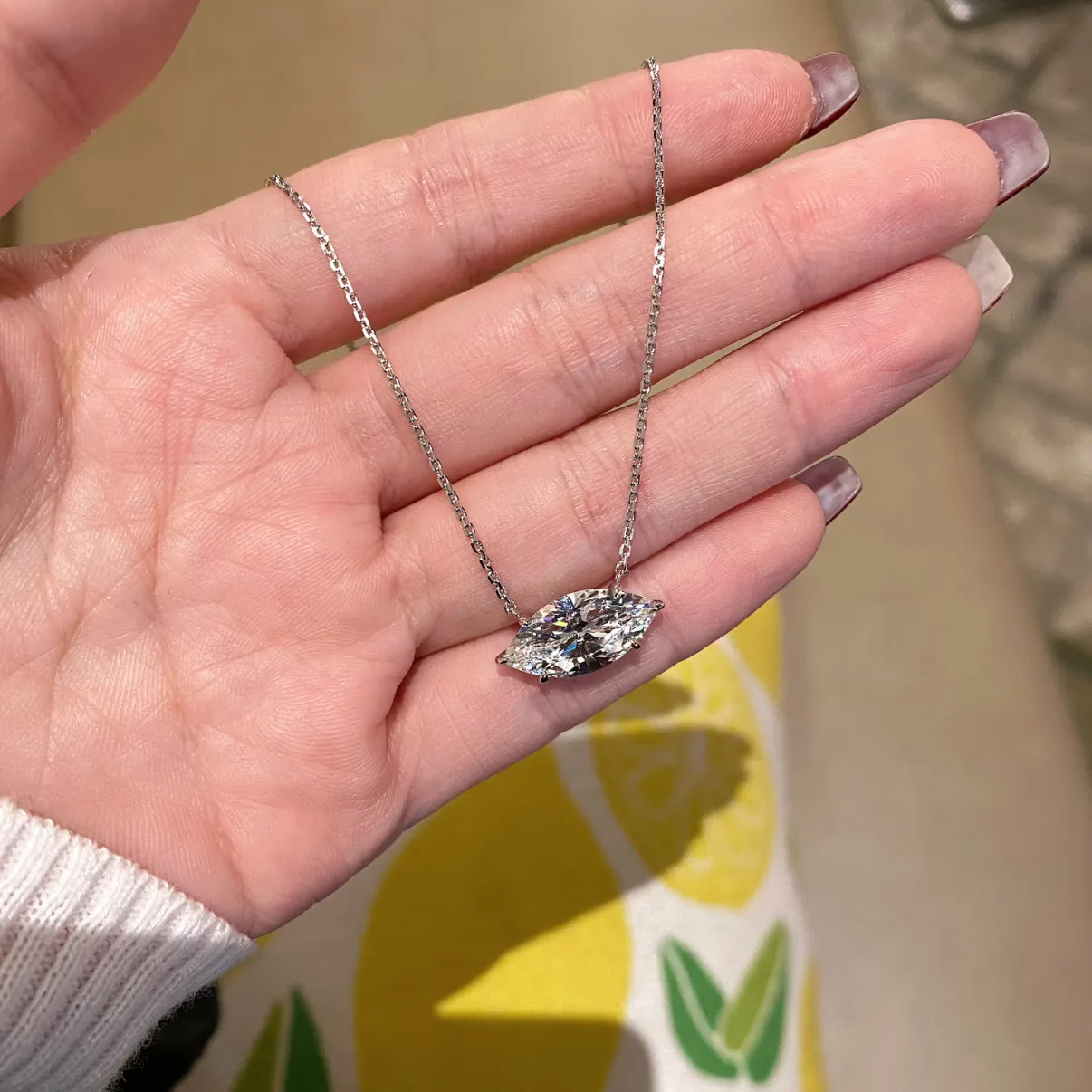 Minimalist 5 Carats Marquise Moissanit Pendant Necklace for Women Silver Color Accessories for Daily Life Versatile Jewelry Gift