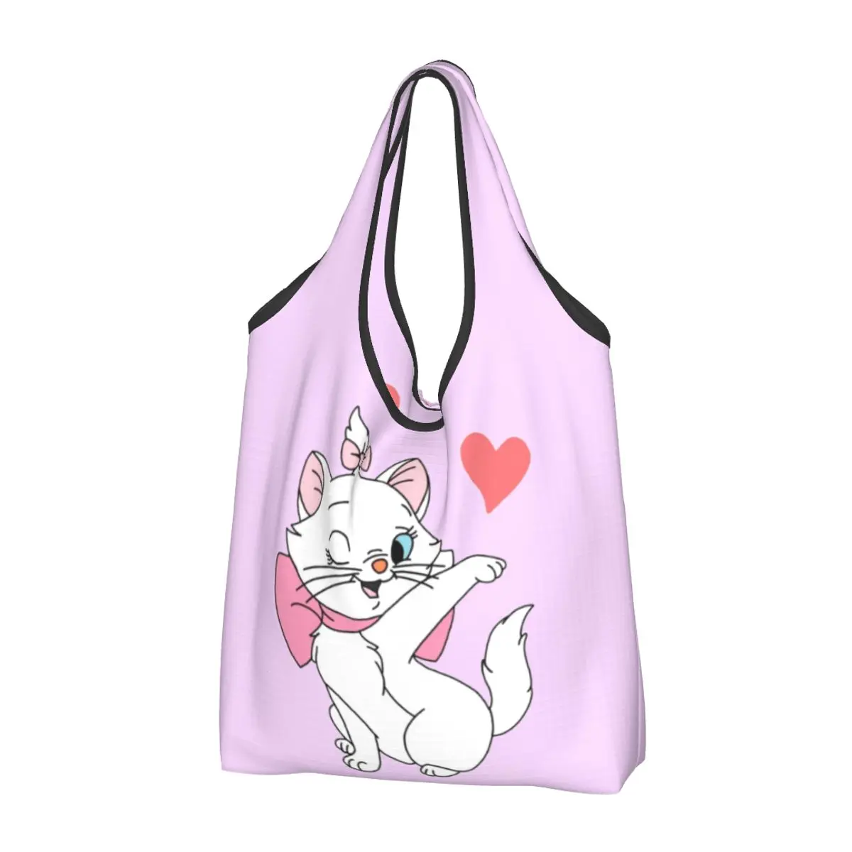 Custom Cute Printed Cute Marie Shopping Tote Bag Portable Shopper Shoulder Girly Cat Kitten Handbag