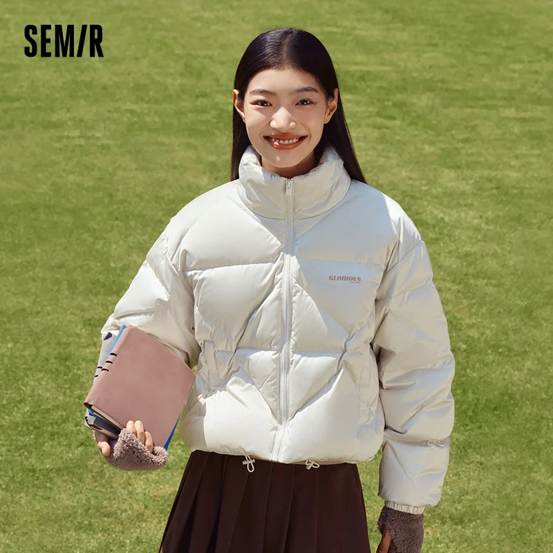 Semir-Jaqueta feminina de gola em pé, losango curto, comprimento de perna, grande, moda simples, inverno, novo, 2023