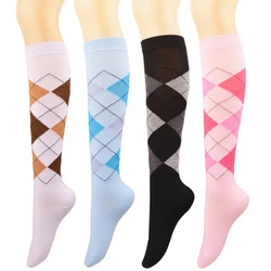 Men Women Colorful Plaid Argyle Geometric Harajuku Combed Cotton Socks Fashion JK Lolita High Tube Leg Warmer Streetwear