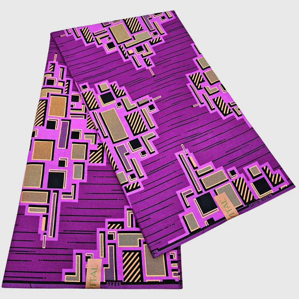 アフリカ産コットンゴールドワックスプリント生地、本物のオランダワックス（金粉入り）、diyクラフト、服飾、ドレス、バッグ作りに。