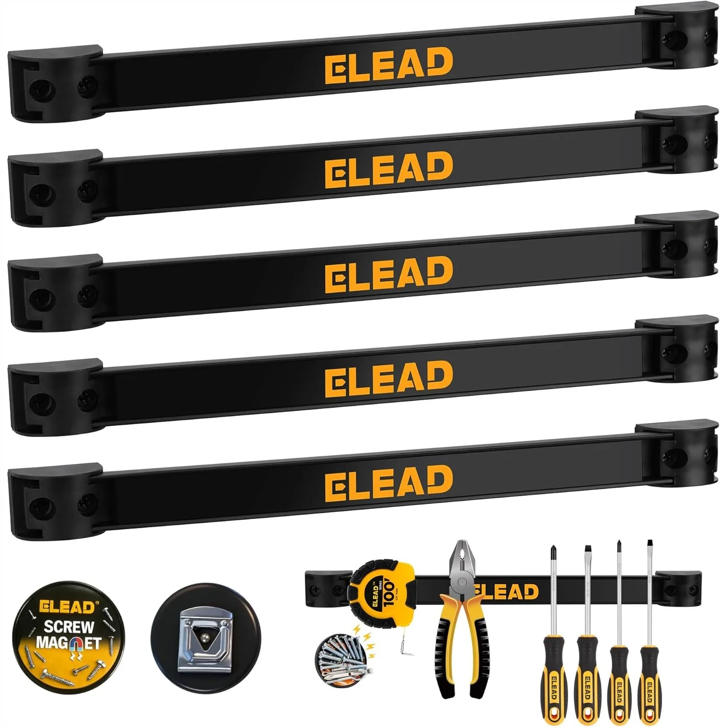 

6-Piece 12" Magnetic Tool Holder Storage Organizer for Garage Wall Mount Rack with Power Magnet