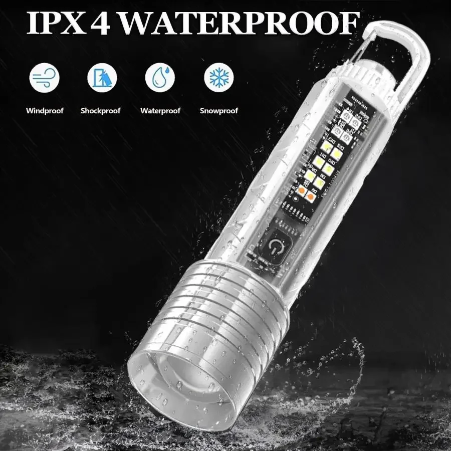 Super Bright P50 LED Flashlight Built-in Battery Powered Torch Type-C USB Rechargeable Flashlights Waterproof Flashlight